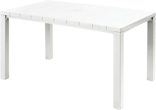 Tavolo Da Giardino Julie 147X90X75 Cm In Polipropilene Effetto Legno Con Struttura In Metallo E Foro Ombrellone Colore Bianco Keter