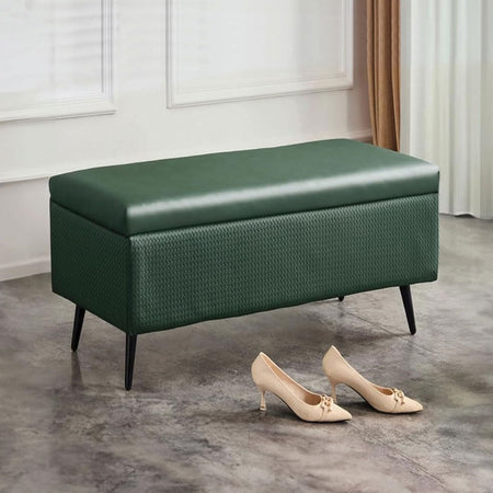 Cassapanca Pouf Contenitore Pelle Ecologica Divanetto Contenitore 80x40 H45cm Verde