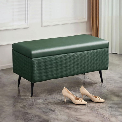 Cassapanca Pouf Contenitore Pelle Ecologica Divanetto Contenitore 80x40 H45cm Verde