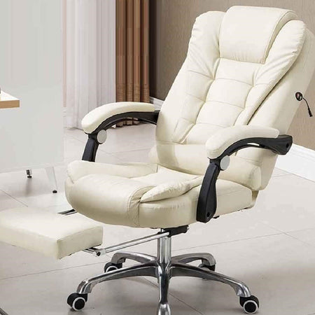 Poltrona Ufficio Massaggiante Presidenziale Reclinabile Poggiapiedi Bianco
