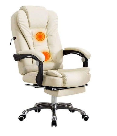 Poltrona Ufficio Massaggiante Presidenziale Reclinabile Poggiapiedi Bianco