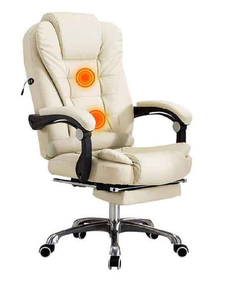 Poltrona Ufficio Massaggiante Presidenziale Reclinabile Poggiapiedi Bianco