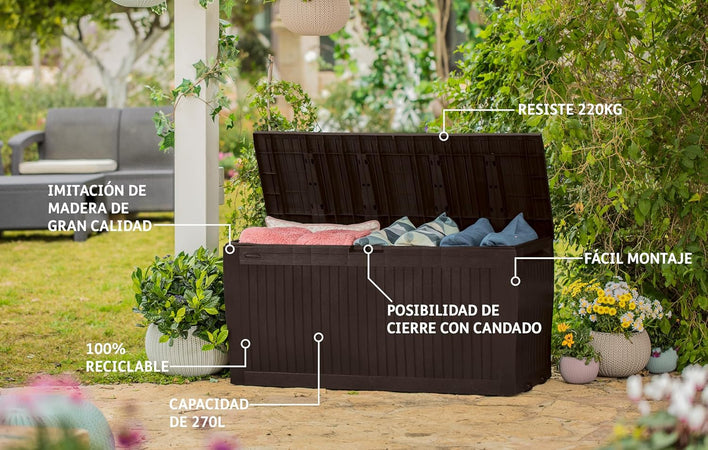 Baule Da Esterno In Resina Con Ruote E Maniglie Colore Marrone 117X45X57 Cm Portata 220 Kg Comfy Keter