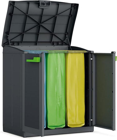 Armadietto Raccolta Differenziata In Resina Per Esterno Con 3 Scomparti E Coperchio Superiore Colore Antracite Moby Recycling Keter