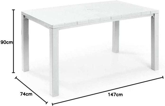 Tavolo Da Giardino In Resina Effetto Legno Con Struttura Rinforzata Per 6 Persone Colore Bianco Modello Julie Keter