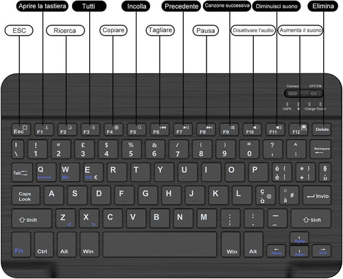 Mini Tastiera per iPad PC Laptop QWERTY wireless italiana Tasti rapidi