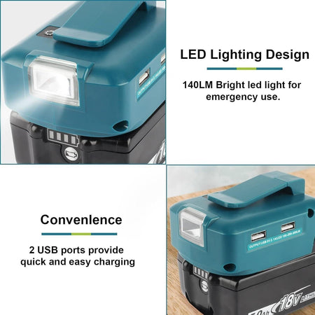 Waitley ADP05 Caricabatterie con 2 porte USB per batteria Makita 14,4 V-18 V