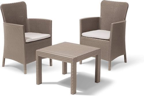 Set Da Giardino 3 Pezzi In Rattan Sintetico Con Cuscini Colore Cappuccino Modello Salvador Balcony Keter