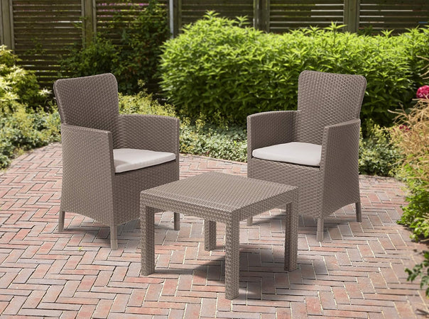 Set Da Giardino 3 Pezzi In Rattan Sintetico Con Cuscini Colore Cappuccino Modello Salvador Balcony Keter