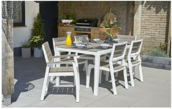 Tavolo Da Giardino In Polipropilene Effetto Legno Colore Bianco E Cappuccino Modello Harmony Keter
