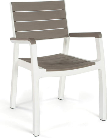 Sedia Da Giardino Con Braccioli In Polipropilene Effetto Rattan E Doghe Legno Colore Bianco E Cappuccino Harmony Armchair Keter
