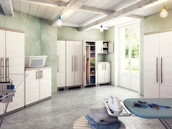 Armadio Basso In Resina Con 2 Ripiani Regolabili E Chiusura Lucchettabile Colore Grigio E Nero Excellence Keter