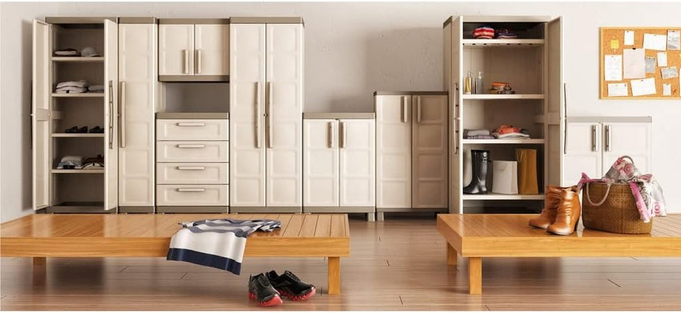 Armadio Basso In Resina Con 2 Ripiani Regolabili E Chiusura Lucchettabile Colore Grigio E Nero Excellence Keter