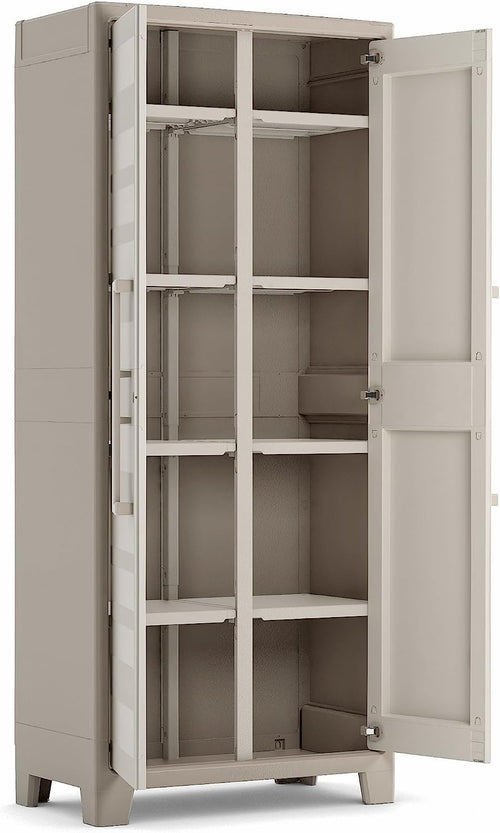 Armadio In Resina Con 8 Ripiani Ribaltabili Regolabili Sabbia Beige Gulliver Multispace Keter
