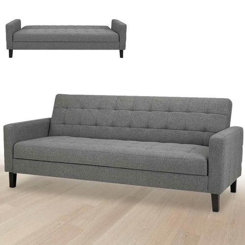 Divano Ribaltabile Letto Clik Clak 3 Posti 204cm Tessuto Imbottito Recliner Grigio Scuro