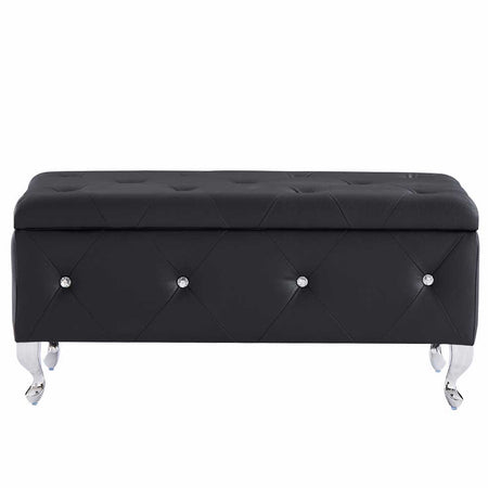 Cassapanca Pouf Contenitore Panca Moderna 96x46 H 43cm con Cristalli Nero