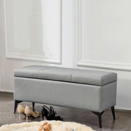 Cassapanca Pouf Contenitore Panca con Piedini in Metallo Moderna Grigio Chiaro