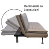 Divano 3posti Letto Reclinabile Clic Clac Tessuto Imbottito 2 Cuscini 183cm Tortora