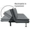 Divano 3posti Letto Reclinabile Clic Clac Tessuto Imbottito 2 Cuscini 183cm Grigio