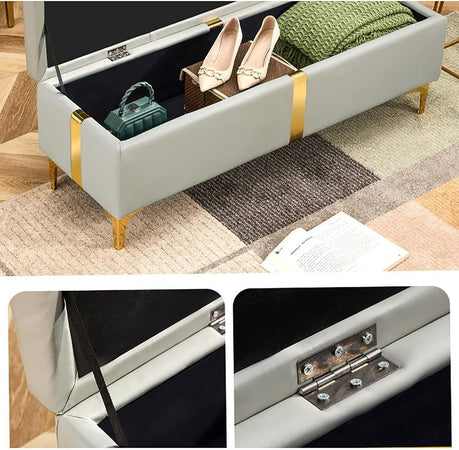 Cassapanca Pouf Contenitore Pelle Ecologica rifiniture Oro 80x40 H 45 cm Blu