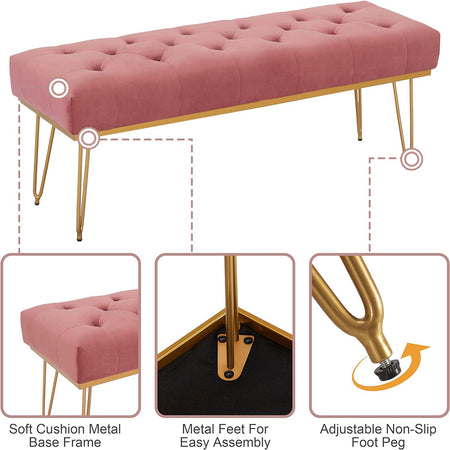 Panchina in Tessuto Chester 114x37 H45 cm Ingresso Camera da Letto Soggiorno Rosa