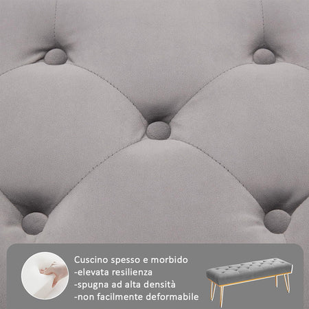 Panchina in Tessuto Chester 114x37 H45 cm Ingresso Camera da Letto Soggiorno Grigio