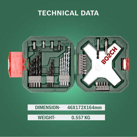 Valigetta X-Line Set 34 Pezzi Con Punte Per Legno Metallo E Muratura E Bit Di Avvitamento Con Portabit Magnetico Bosch