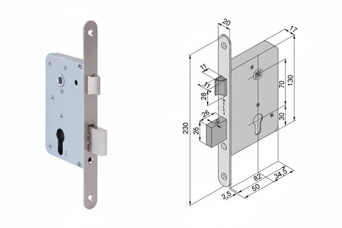 Serratura Da Infilare Per Cancelli 2 Mandate E Scr. Cil. Sagomato 052- - Mm.50 (052501009) - 1 Pezzi Welka