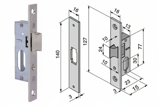 Serratura Da Infilare Per Montanti Solo Scrocco Reversibile 115- - Mm.15 (11515010) - 1 Pezzi Welka