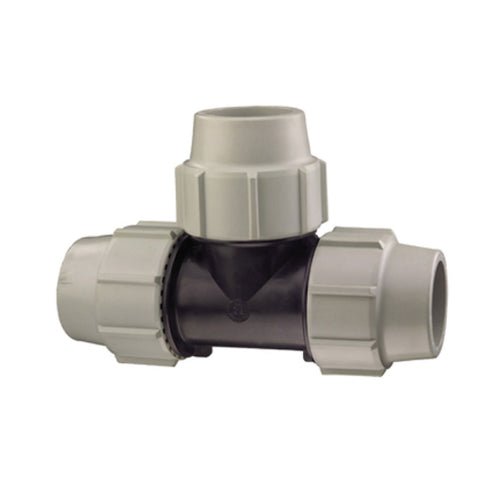 Raccordo A T Intermedio A Compressione Femmina Femmina In Polipropilene Serie 7040 Bianco E Nero Pla - Ø16 Pn16 - Psn