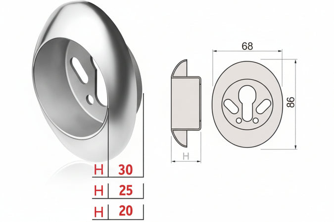 Bocchetta Antistrappo Kt52 Cromo Satinato- - Mm.68X86X25H - Ø Mm.50 (Kt5238) - 1 Pezzi