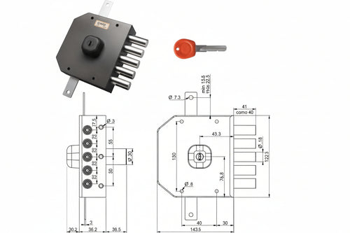 Serratura Triplice Applicare Senza Scrocco A Pompa Jm433- - Mm.63 Dx - 1 Pezzi Moia