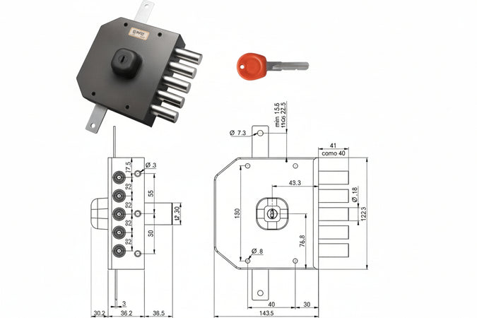 Serratura Triplice Applicare Senza Scrocco A Pompa Jm433- - Mm.63 Dx - 1 Pezzi Moia