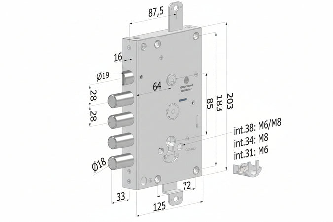 Serratura Tripl. Applic.P/Porte Blind. Cil.Eu Rev. Int.28 Topgear 1651- (1651Scr0328Cxx) - 1 Pezzi Securemme