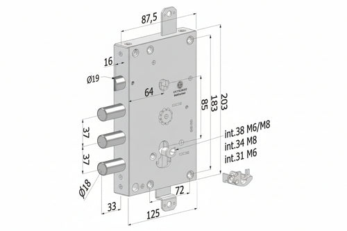 Serratura Tripl. Applic P/Porte Blind. Cil.Eu Rev. Int.37 Topgear 1651- (1651Scr0337Cxx) - 1 Pezzi Securemme