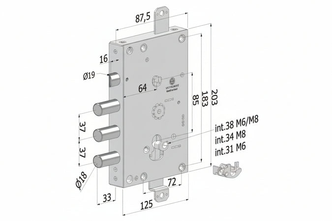 Serratura Tripl. Applic P/Porte Blind. Cil.Eu Rev. Int.37 Topgear 1651- (1651Scr0337Cxx) - 1 Pezzi Securemme