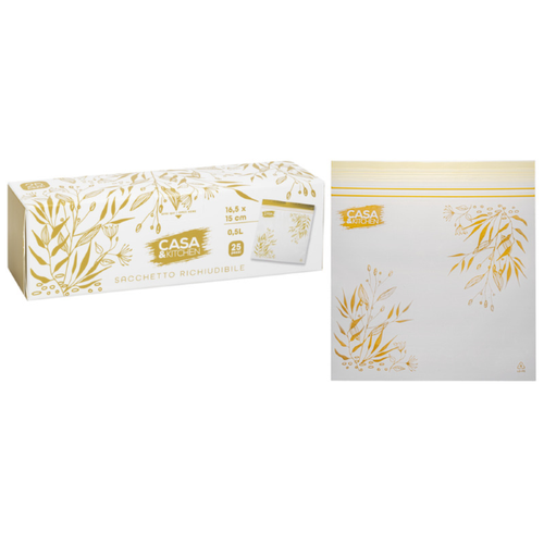 Sacchetti Per Alimenti Richiudibili Motivo Ocra - Cm 16,5 X 15 - Pz 25 - Bricogo
