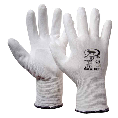 Guanti Poliestere / Poliuretano Tg. 9 (L) - Palmo Bianco- 12 Coppia - Bricogo