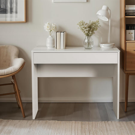 Scrivania Con Cassetto Linea 'Espresso' Cm. 100 X 40,5 X H.81,4 - Laccato Bianco - Composad