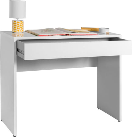 Scrivania Con Cassetto Linea 'Espresso' Cm. 100 X 40,5 X H.81,4 - Laccato Bianco - Composad
