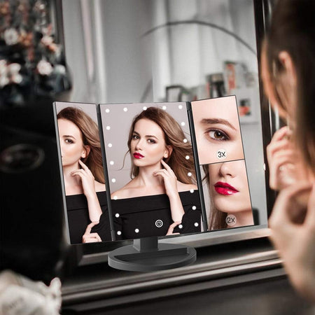 Specchio per Trucco con Luce Specchio Cosmetico Triplo con ingrandimento 2X/3X