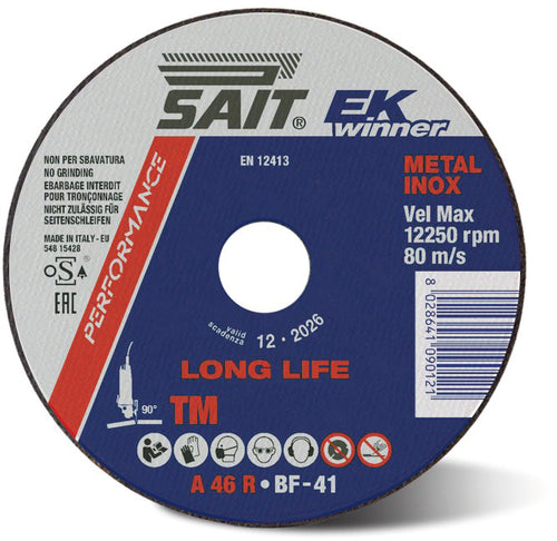Sait Disco Abrasivo Piano Ek Winner-Tm Per Taglio Ferro/Inox Ø Mm. 115X1,6X22,23 20.00 Pz