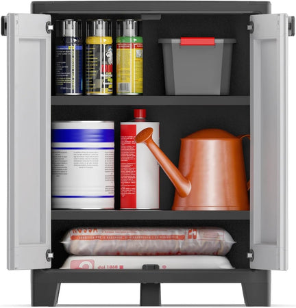 Armadio Basso Titan Xl In Resina Con 3 Ripiani Regolabili Colore Antracite Grigio Keter