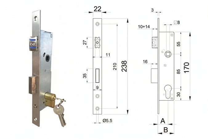 Serratura Da Infilare Per Montanti- - Entrata Mm.30 Art.2505030 - 1 Pezzi Ibfm