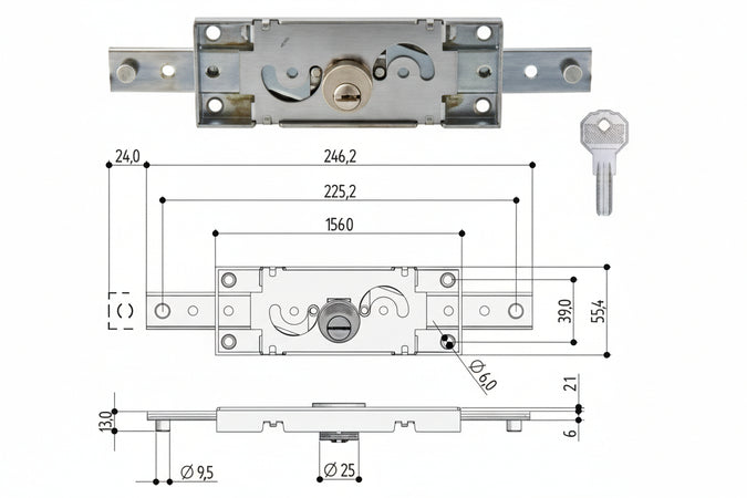 Serratura Per Serranda Centrale Cilindro Tondo S211- - (S211.0020.0000) - 1 Pezzi Prefer