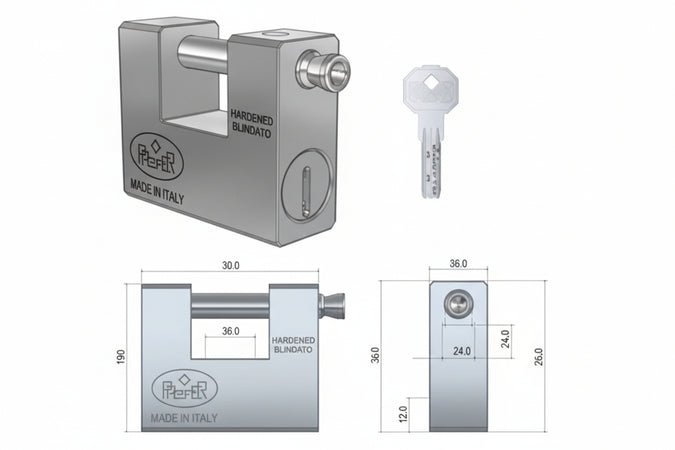 Lucchetto Rettangolare Blindato Ul20- - Mm.84 (Ul20.00E3.0000) - 1 Pezzi Prefer