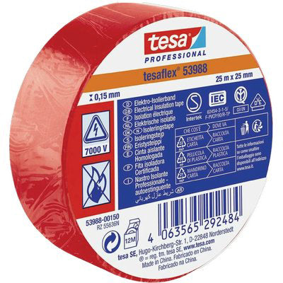 Nastro Pvc Isolante Imq Tesa - Rosso Mm 25 Ml 25- 10 Pezzi