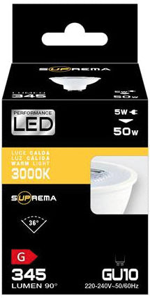 Suprema Lampada A Led Spot Gu10 Fascio 36Â° Luce Calda 4 W - 345 Lumen 3.00 Pz