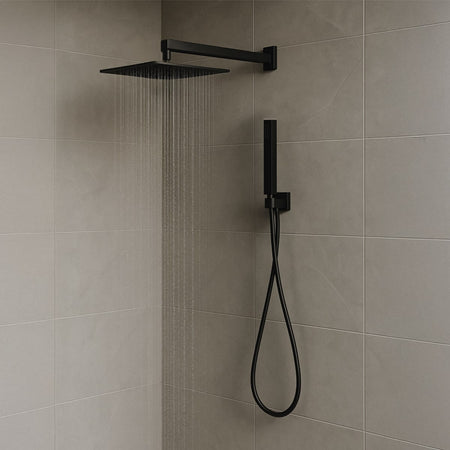 Kit Set Incasso Doccia Braccio,Soffione E Doccino Con Flessibile E Presa Acqua Modello Square Quadro - Soffione-Braccio-Flessibile-Doccino-Presa Acqua - 1/2