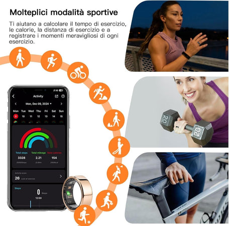 Fitness Tracker Smart Ring con Calorie Frequenza Cardiaca Monitoraggio del Sonno